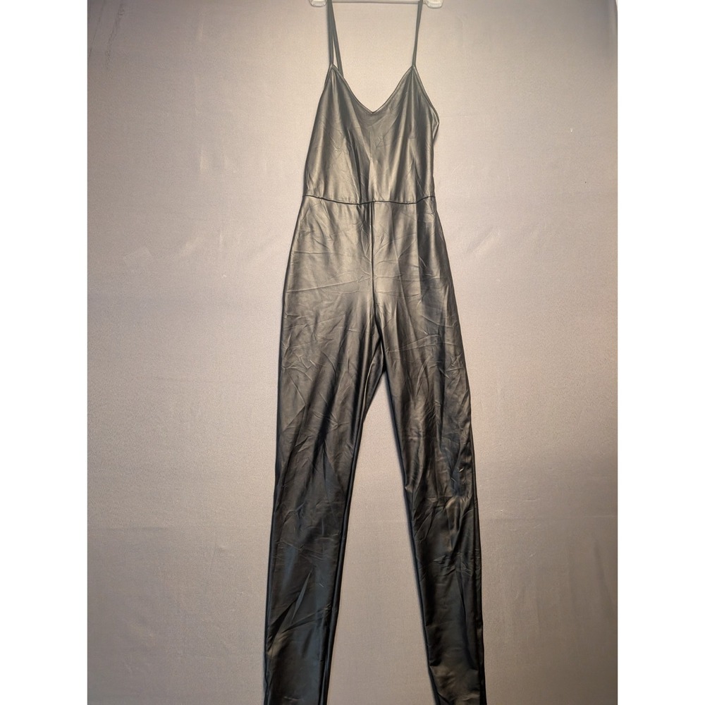 Fashion Nova Classic Faux Leather Camisole Jumpsuit Womens Medium Black Back Zip